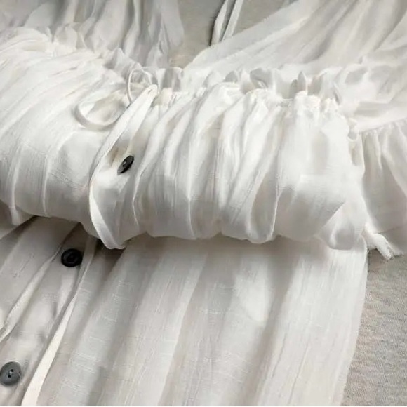 #30 Gorgeous White Bohemian Button Down Vacation Flowy Ruffled Resort Maxi Dress - Picture 9 of 10